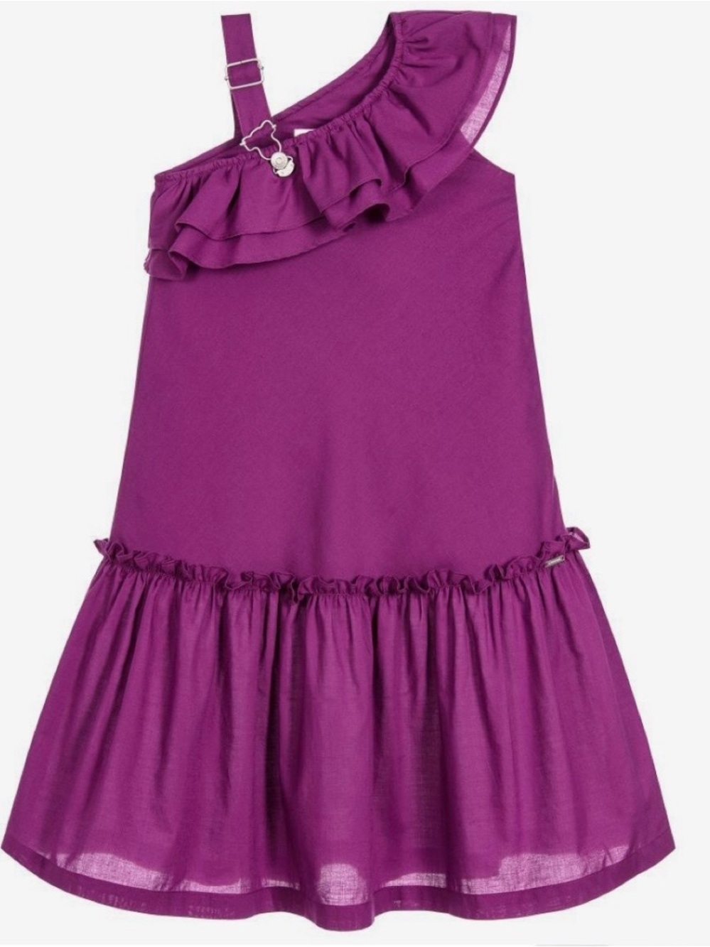 Junior Gaultier Girls One Shoulder Ruffle Dress, Plum, 8Y